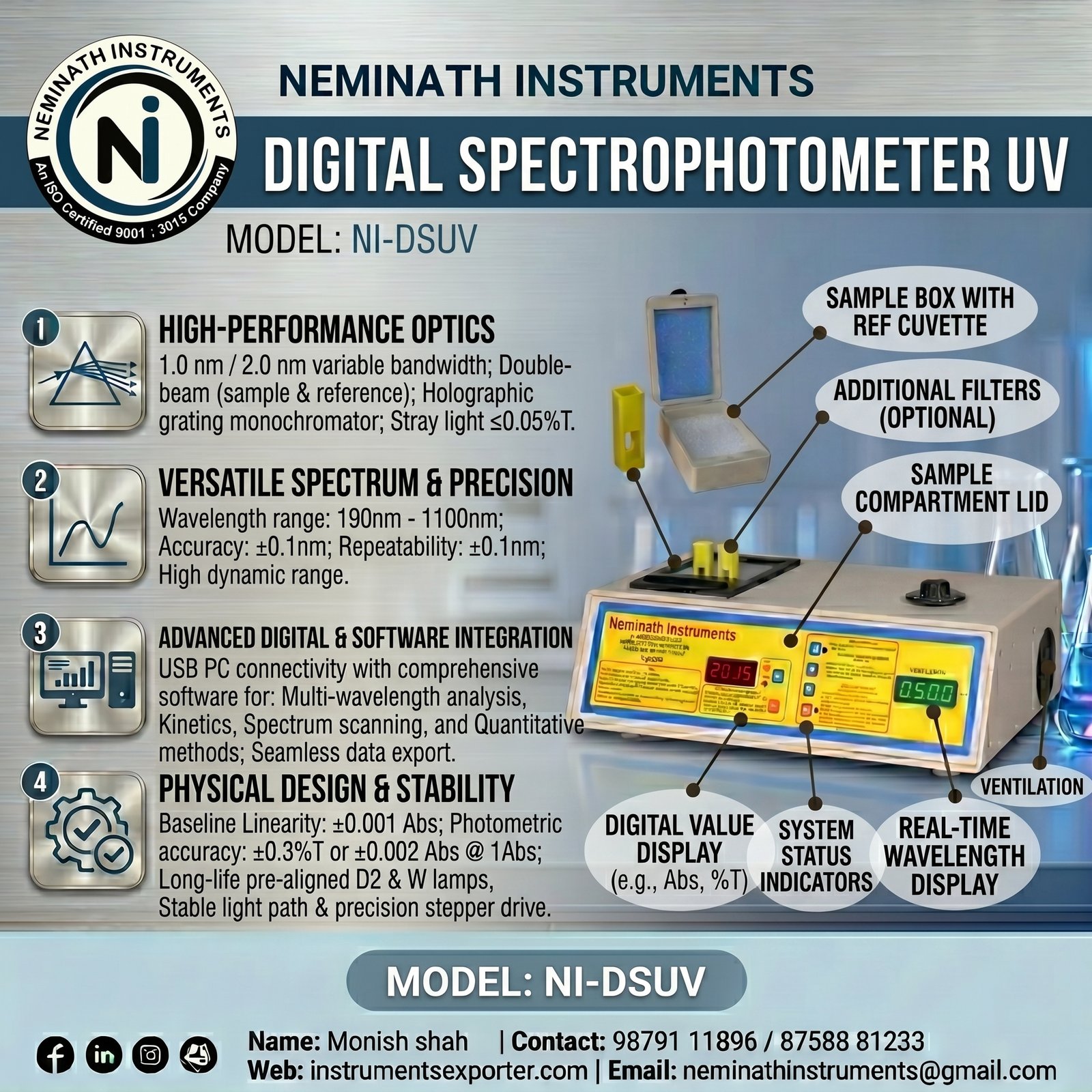 Digital Wave Length Readout SPECTROPHOTOMETER UV